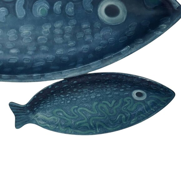 Opalhouse 2 Navy Blue Fish Serving Dish Platter Bambod Melamine Collectible 16" - Picture 10 of 12